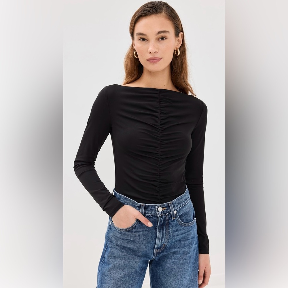 Ruched Long Sleeve Top in Black
